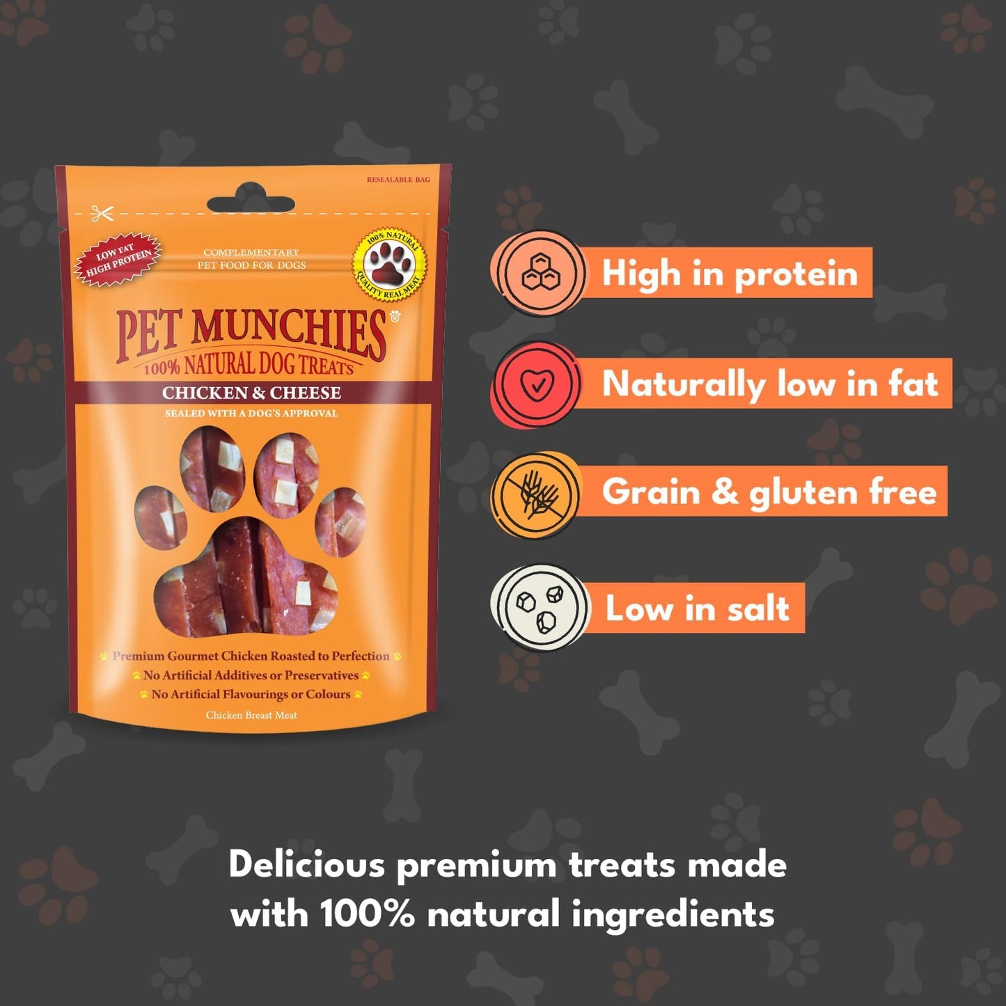 Pet Munchies Chicken and Cheese Dog Treats, Premium Dog Chews with Natural Real